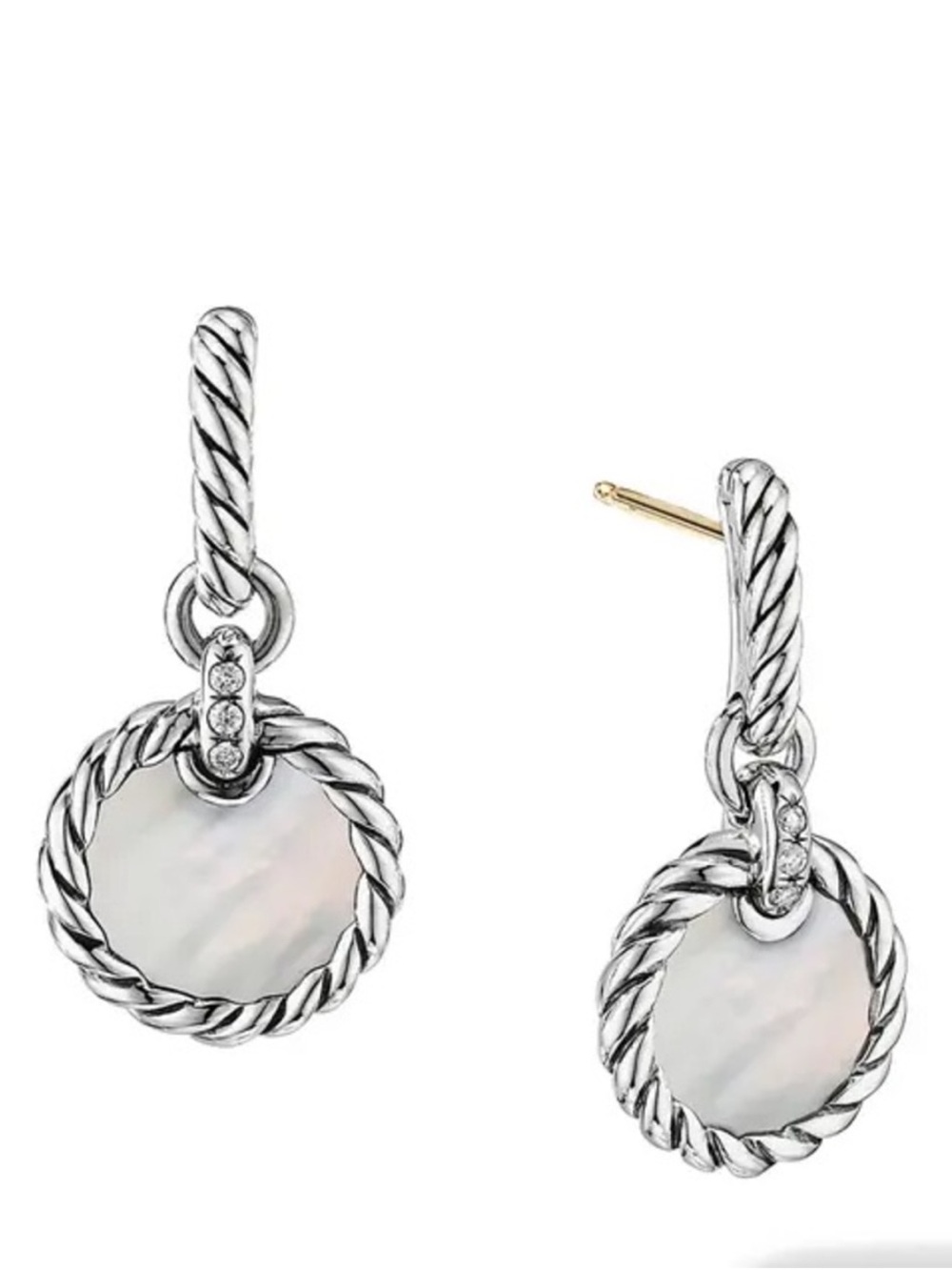 David Yurman Elements® Earrings in Sterling Silver Mother of Pearl Diamonds 25mm